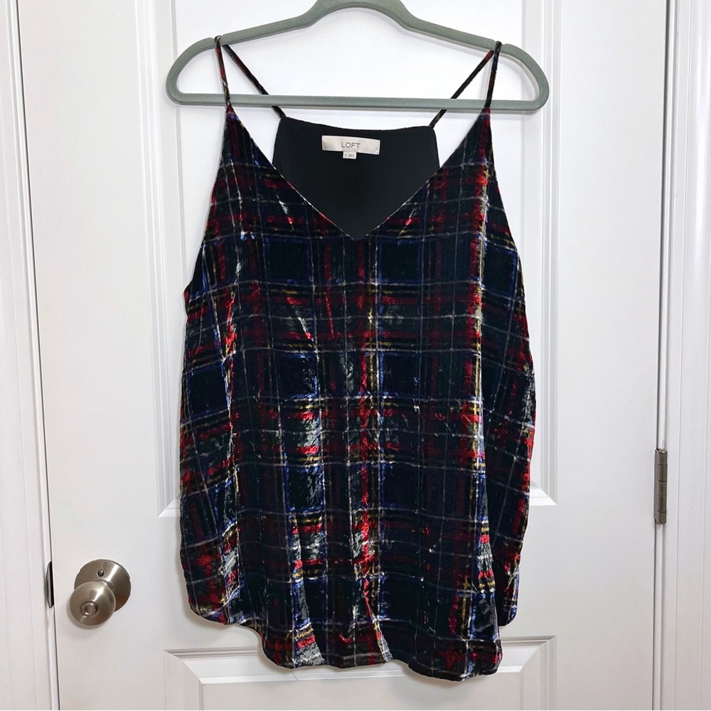 LOFT Multicolor Plaid Velvet Tank Top